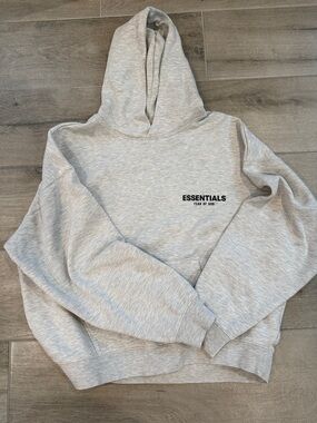 Essentials Light Heather Gray Hoodie with Black Logo
